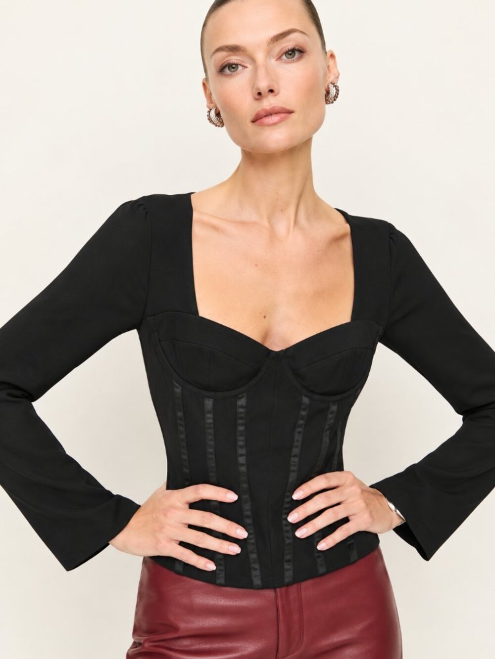 NWT Reformation Amina Black Corset Long Sleeve Top Size 0 $188